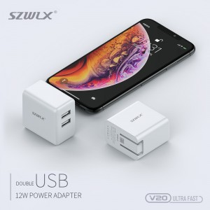 Wex v20 double USB Wall Charger with pliable connection, applicable à iPhone X / 8 / 7 / 6 S / plus, iPad air 2 / mini - 3, Galaxy S7 / s6 / S6 Edge, note 5 et plus, blanc