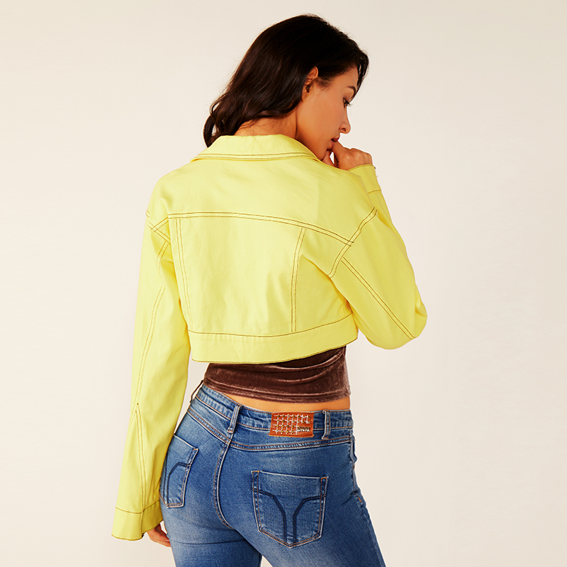 Veste courte sexy en néon à manches longues jaune
