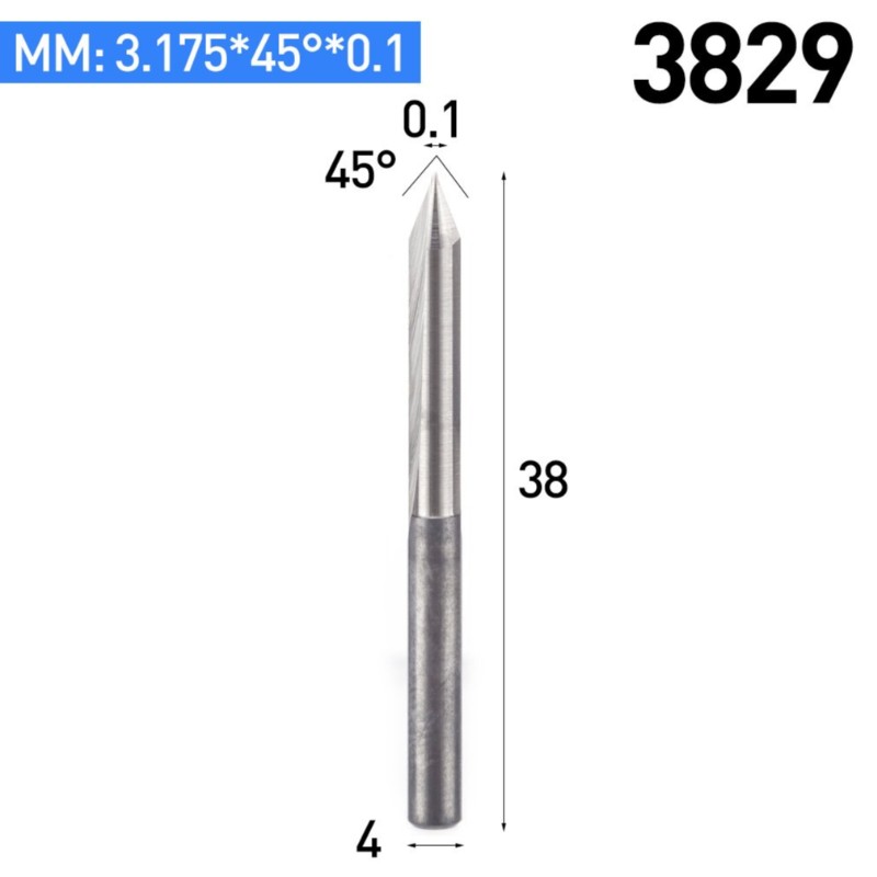 Droite 45 bits de routeur CNC de carbure outil de gravure Groove V 1/8 pouce tige 0,1 mm pointe 5 PCS