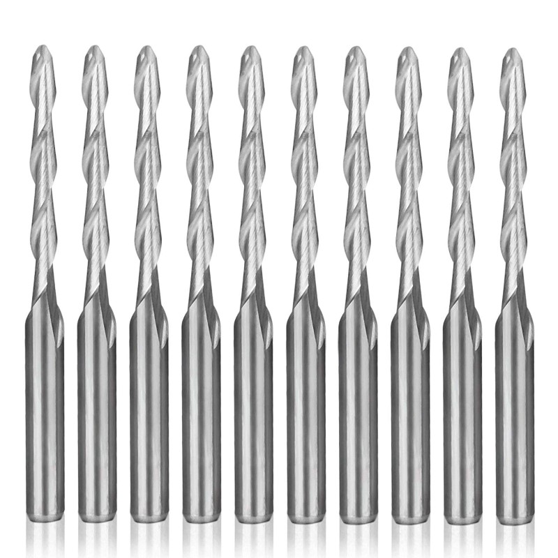 Fraise à bout hémisphérique 2mm pour fraise-mère CNC Diam. De coupe 2mm Fraise à découper en spirale à 2 flûtes Set de gravure pour outil de gravure en acier au tungstène 17mm CEL, OAL 38.5mm pour bois acrylique MDF, PVC