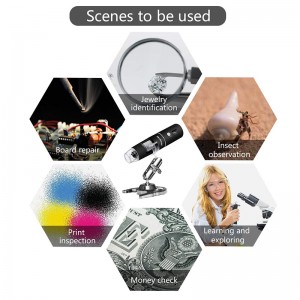 Microscope numérique sans fil 50X à 1000X, caméra endoscope à grossissement 8 LED avec étui de transport et support en métal, compatible avec Android Windows 7 8 10 Linux Mac