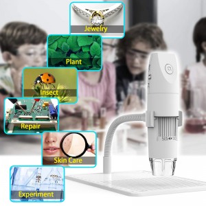 Microscope de WiFi 50X au microscope numérique sans fil 1000X, support d'observation de bras flexible avec appareil photo 1080p HD 2,0 MP 8 LED, mini microscope portatif pour PC Android iOS