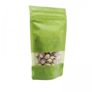Sacs en papier de riz verts rescellables sans impression avec fenêtre