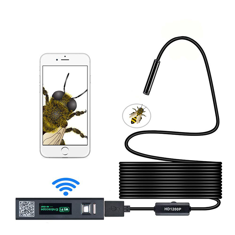 Endoscope sans fil 2,0 mégapixels HD WiFi Borescope Interface USB Interface d'inspection étanche pour appareil photo serpent pour Android, iOS et Windows, iPhone, Samsung, tablette, Mac