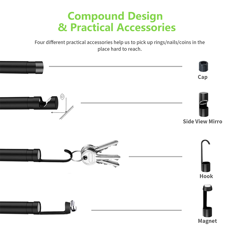 Endoscope sans fil 2,0 mégapixels HD WiFi Borescope Interface USB Interface d'inspection étanche pour appareil photo serpent pour Android, iOS et Windows, iPhone, Samsung, tablette, Mac