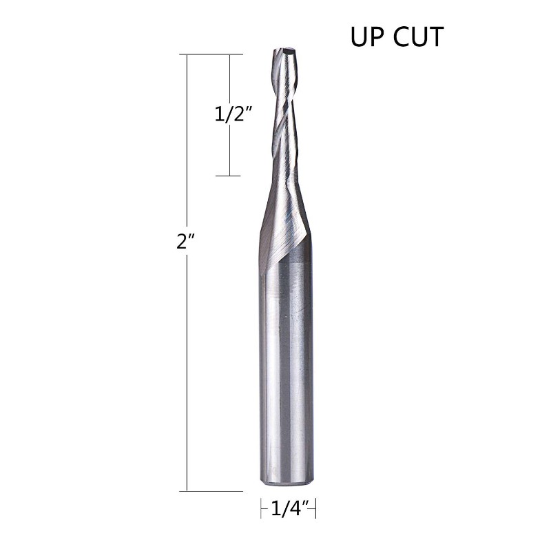 Mèches de toupie en spirale avec un diamètre de coupe de 1/8 pouce, 1/4 de pouce, fraise en bout en carbure monobloc HRC55 pour la coupe du bois, découpant