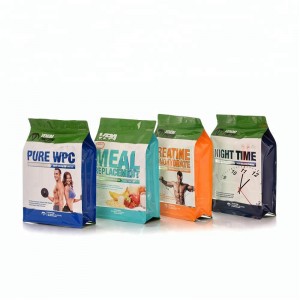 Fabricant 1 kg Compléments de protéines à fond plat Pochette pour sac avec fenêtre transparente Pochette pour sac à fond carré avec fermeture à glissière