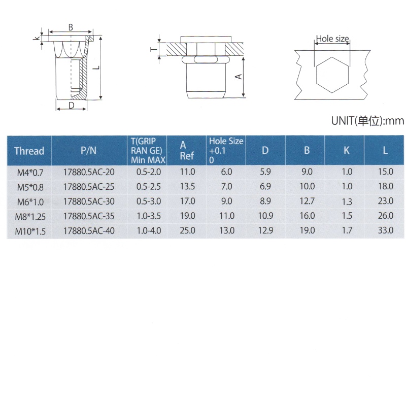 Extrémité étroite du corps semi-hexagonale à tête plate