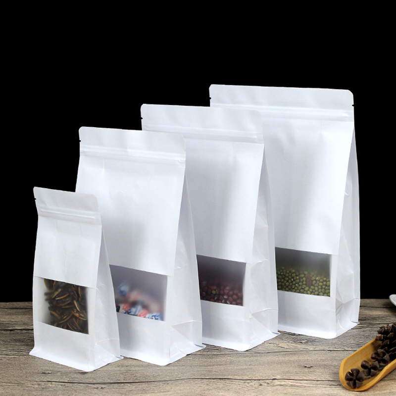 Papier blanc Sac d'emballage Fenêtre dépolie gousset latéral à glissière Sacs à fermeture à glissière Sacs d'emballage Fermeture à glissière Paquet pour détaillant