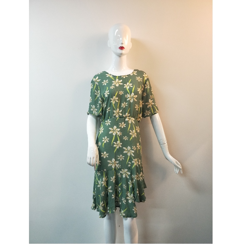 ROBE IMPRIMÉE VERT POUR FEMMES TBWD0010M