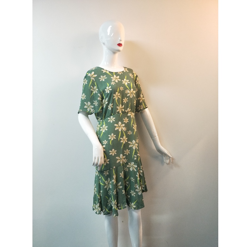 ROBE IMPRIMÉE VERT POUR FEMMES TBWD0010M