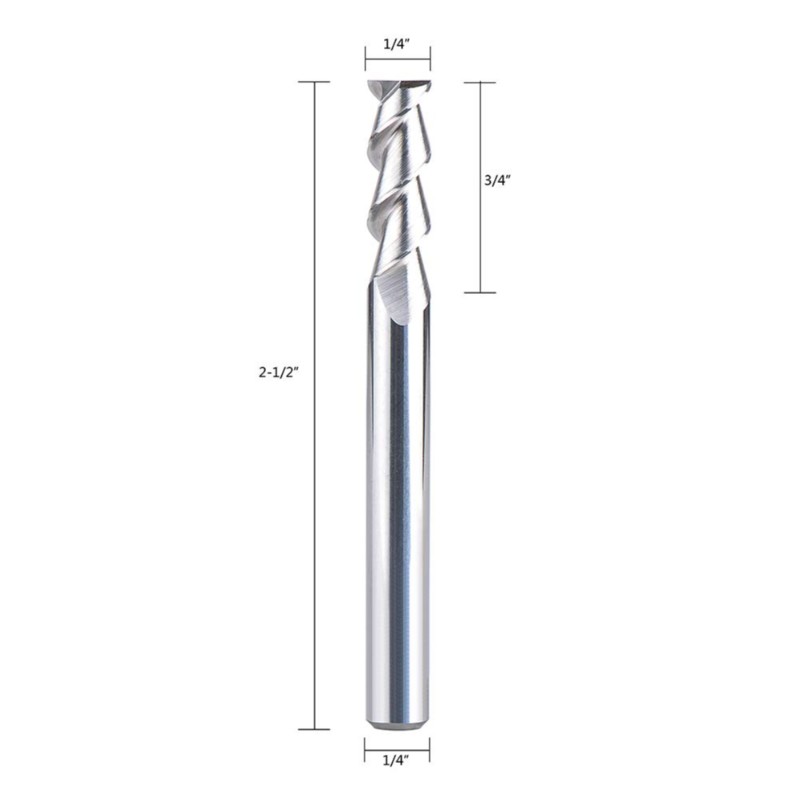 Fraise en bout de commande numérique par ordinateur de carbure pour l'aluminium, les plastiques coupent le moulin en spirale de peu de routeur de cannelures 1/4 pouce Shank