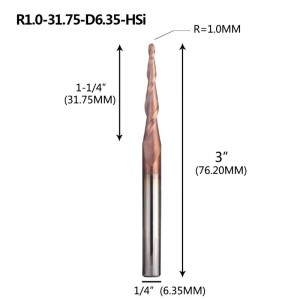 Fraise en bout de bille conique 1/4 \