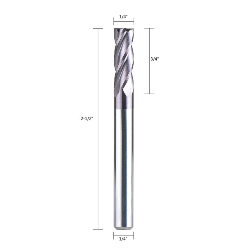 Fraise en bout CNC à 4 flûtes, nez carré 1/4 de pouce de diamètre, longueur totale de 2-1 / 2 pouce, embout de fraise en spirale avec revêtement