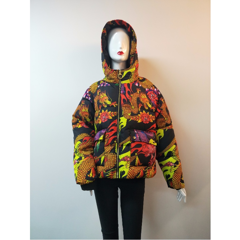 MANTEAU EN PUFFER IMPRIMÉ DRAGON POUR FEMME RLWPC0004