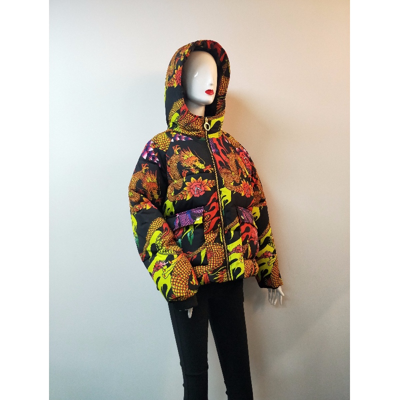 MANTEAU EN PUFFER IMPRIMÉ DRAGON POUR FEMME RLWPC0004