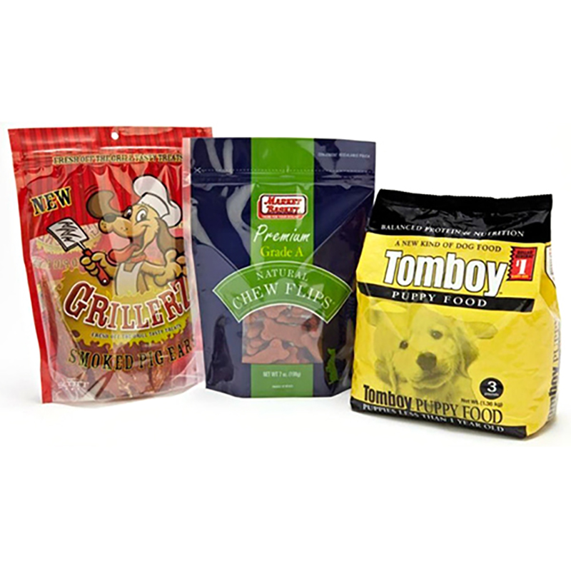 Sac de nourriture pour animaux de compagnie de fond plat 10kg 25kg / sac en plastique d'emballage de nourriture de chien de chat