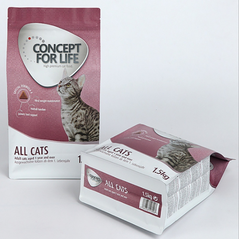 Sachets en plastique à fond plat avec des sachets en plastique scellés latéraux de fermeture à glissière huit pour l'emballage de sac d'aliment pour animaux familiers