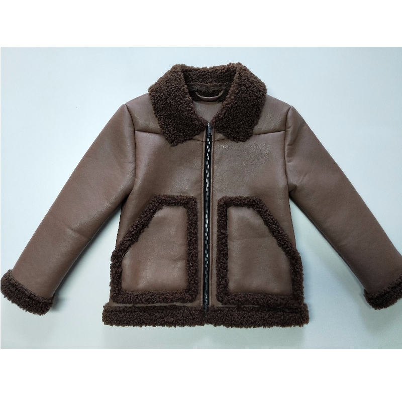 VESTE EN PU MARRON POUR ENFANTS RLCPJ0001N