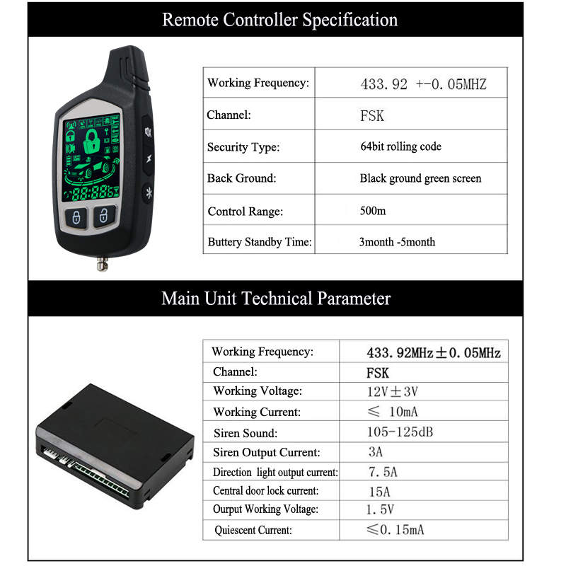 Capteurs de code d'alarme de voiture de véhicule LCD bidirectionnels et télédéverrouillage