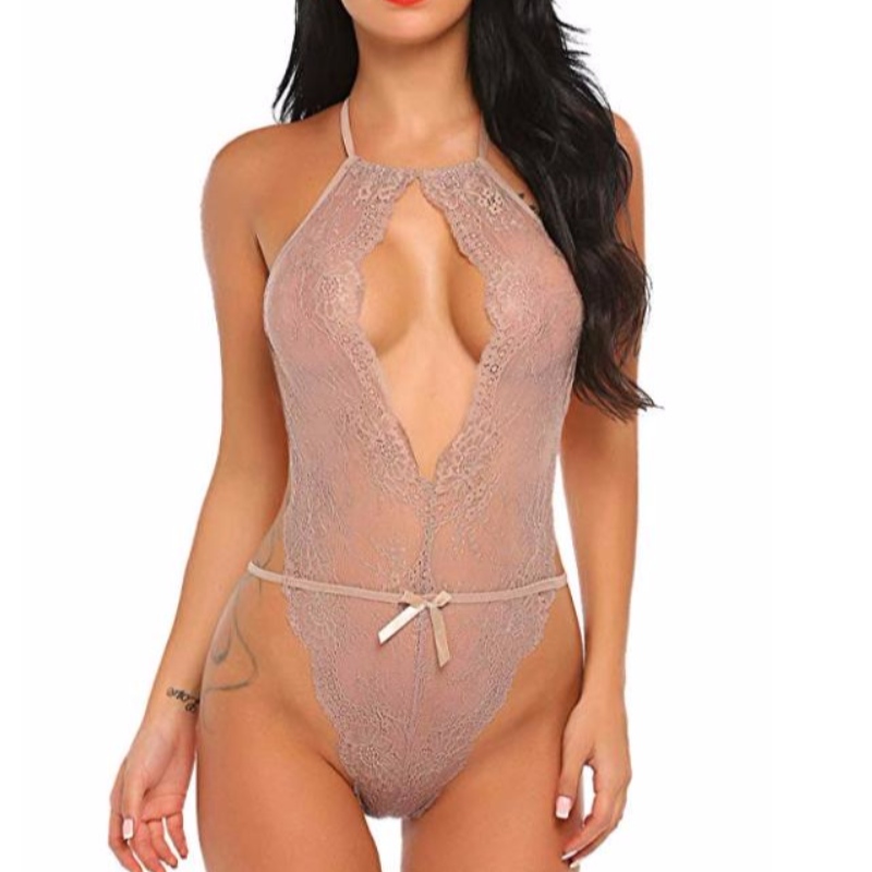 Lingerie sexy pour femme Body en nuisette une pièce en dentelle avec plusieurs couleurs disponibles Rose-team