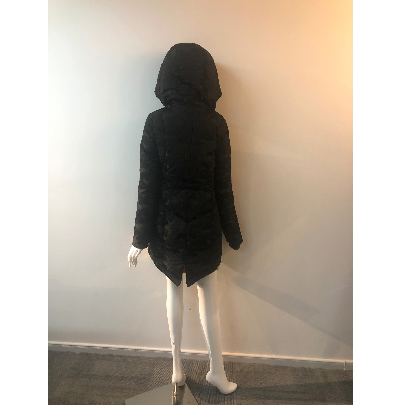 MANTEAU À CAPUCHE NOIR POUR FEMMES RLWPC0036