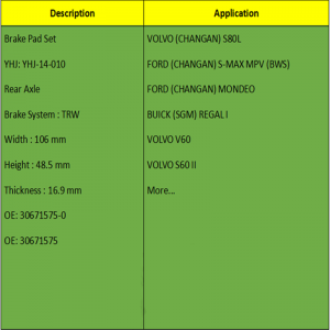 Plaquettes de freins (OE: 30671575-0, OE: 30671575)