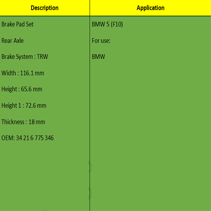 Plaquettes de freins (OE: 34 21 6 775 346)