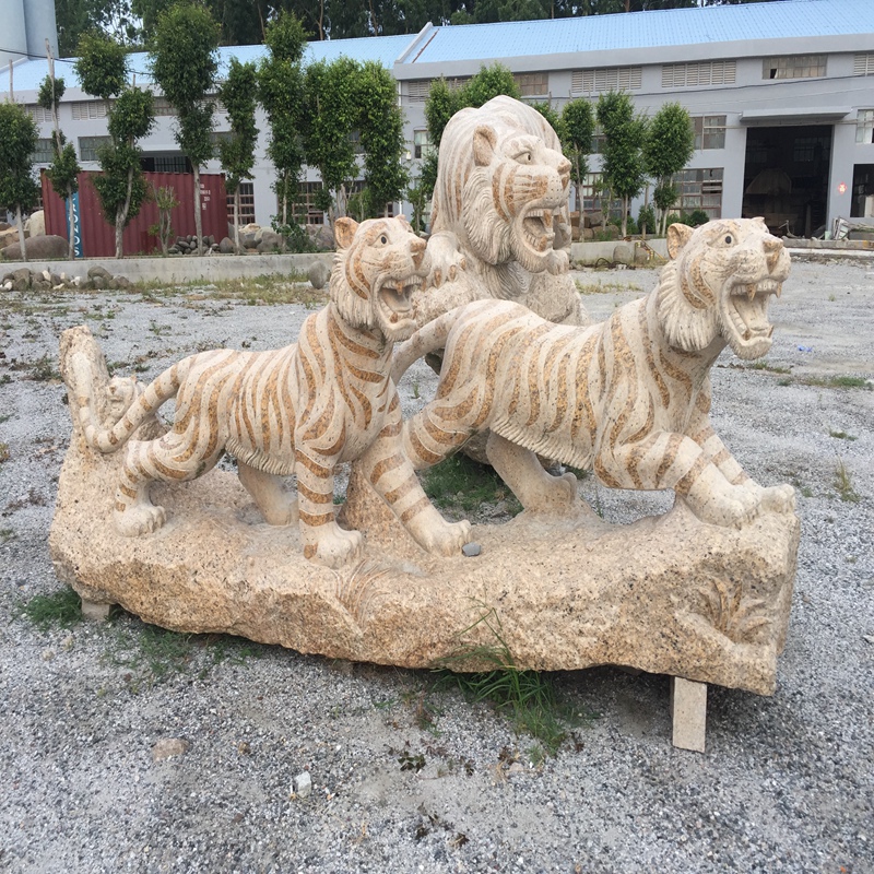 Tigre de pierre à grande échelle Sculptures et sculptures sur pierre Naturel Ouvrage pur à la main
