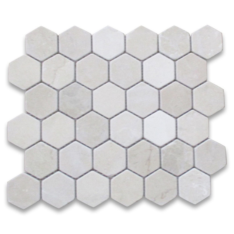 Crema marfil mosaïque hexagonale de 2 pouces dégringolée