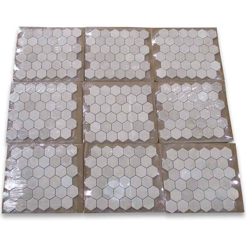 Crema marfil mosaïque hexagonale de 2 pouces dégringolée