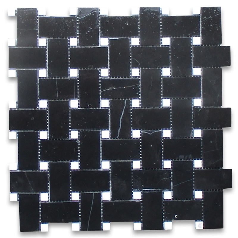 Carreau de mosaïque à chevrons Nero marquina 1x3 brillant