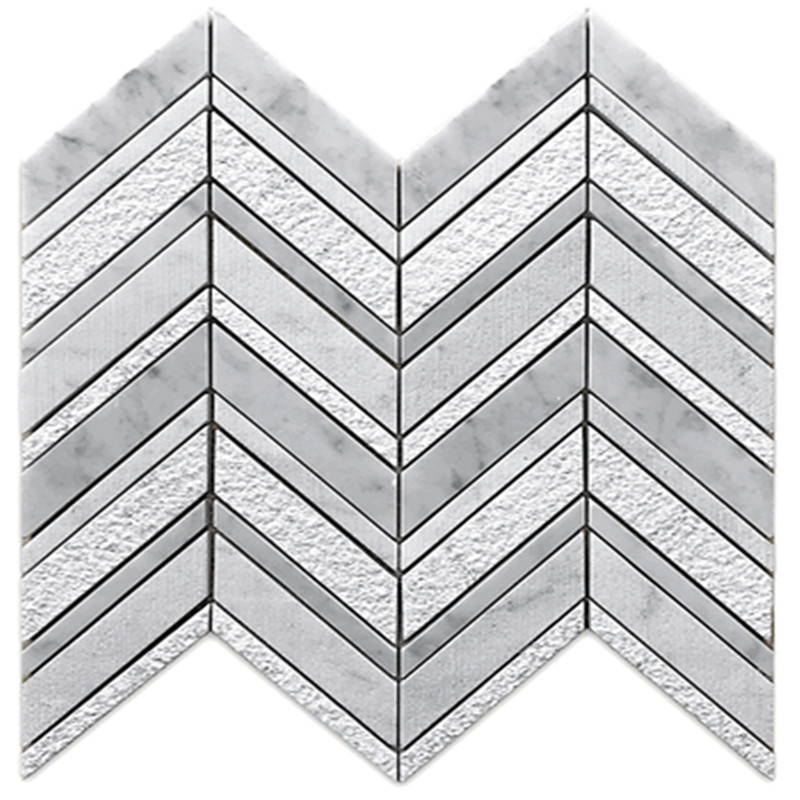 Mosaïque murale multi-sols en marbre chevron poli Carrara bianco