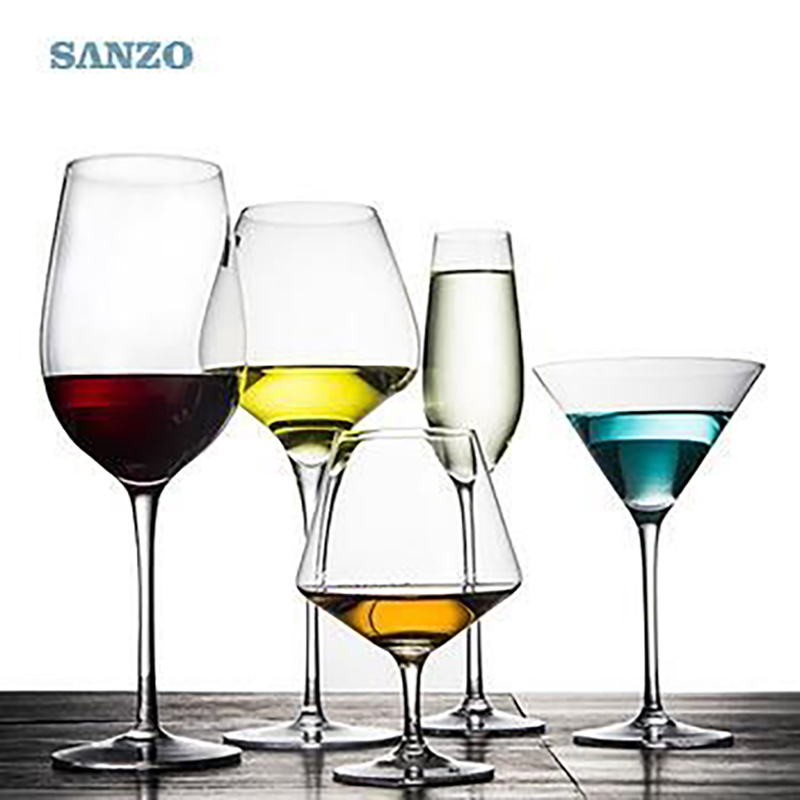 SANZO Noir Tige Lismore Balloon Verre À Vin À La Main Sans Plomb Cristal Gravé Verres Lunettes Épaisses