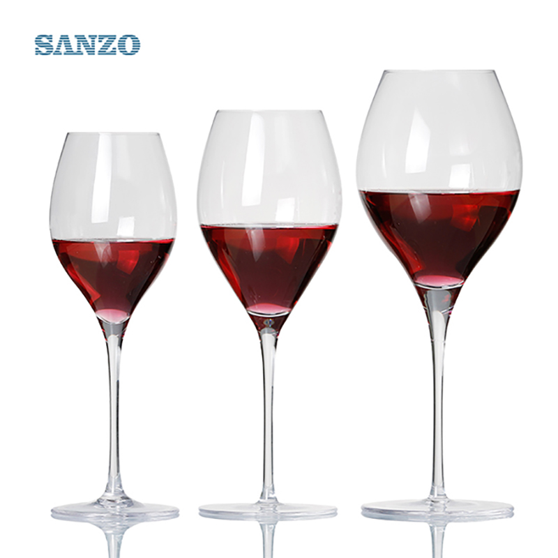 SANZO Noir Tige Lismore Balloon Verre À Vin À La Main Sans Plomb Cristal Gravé Verres Lunettes Épaisses