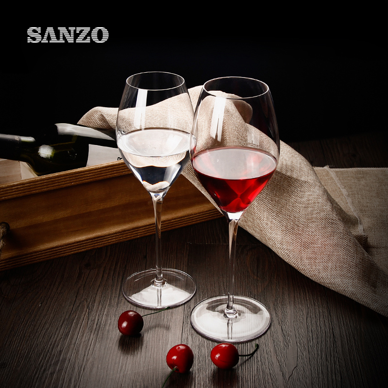 SANZO Noir Rouge Verres À Vin À La Main Sans Cristal Diamant Tige Verres Épaisse Fond Verre