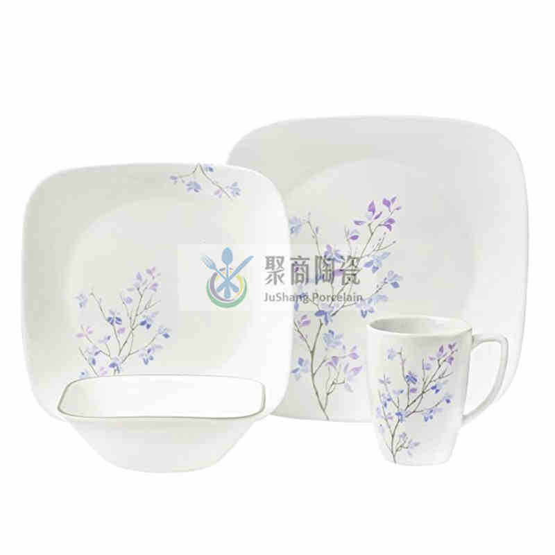 Service de table en porcelaine de 16 pièces avec décalcomanie taillée