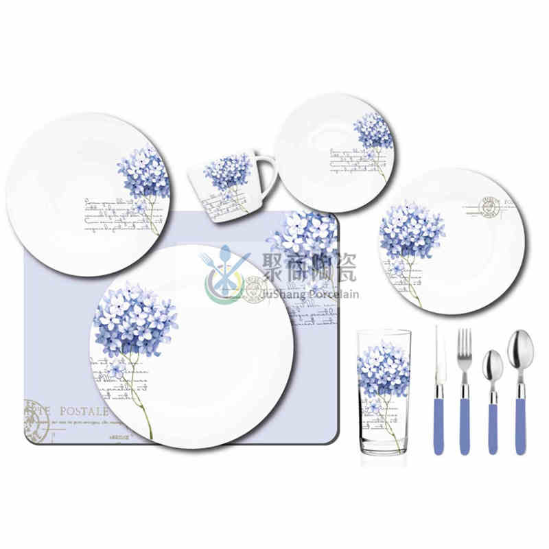 Service de table en porcelaine de 20 pièces avec décalcomanie taillée