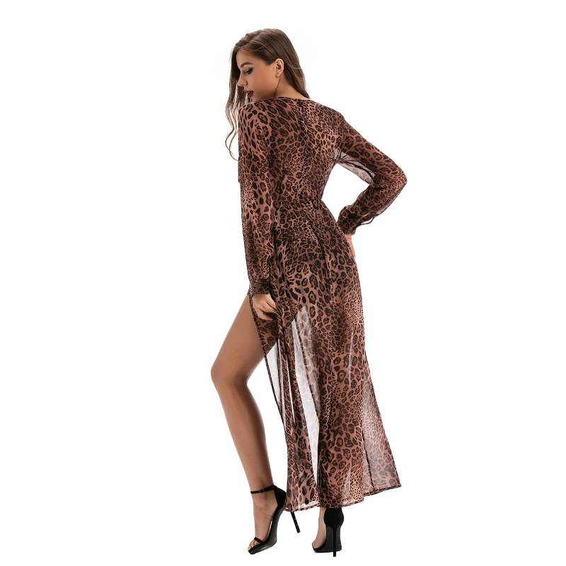 Robe en mousseline de soie élégante pour femmes avec imprimé léopard