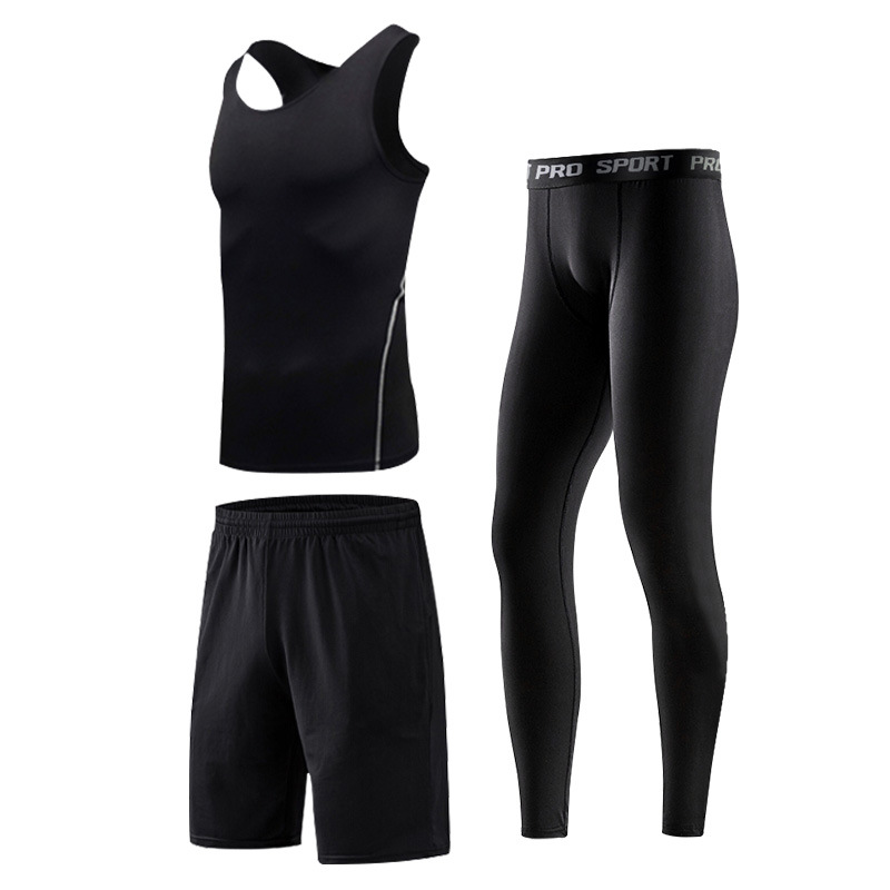 FDMM002-3 costume de fitness, débardeur + short ample + pantalon moulant pour la course à pied