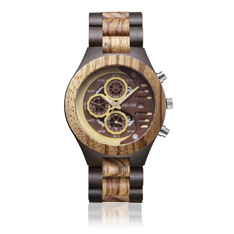 La montre en bois imperméable de montre en bois de quartz d'or d'or observe la coutume en bois de bois