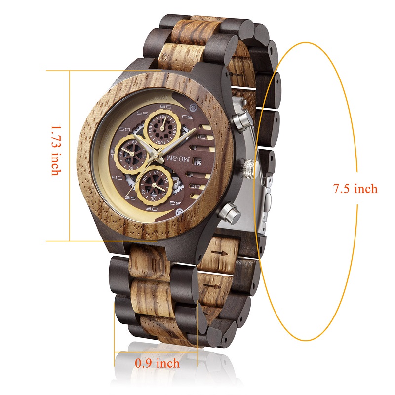 La montre en bois imperméable de montre en bois de quartz d'or d'or observe la coutume en bois de bois