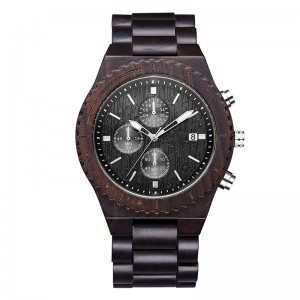 Montre en bois pour homme, montre en bois naturel multifonctions écologique, chronographe, noir