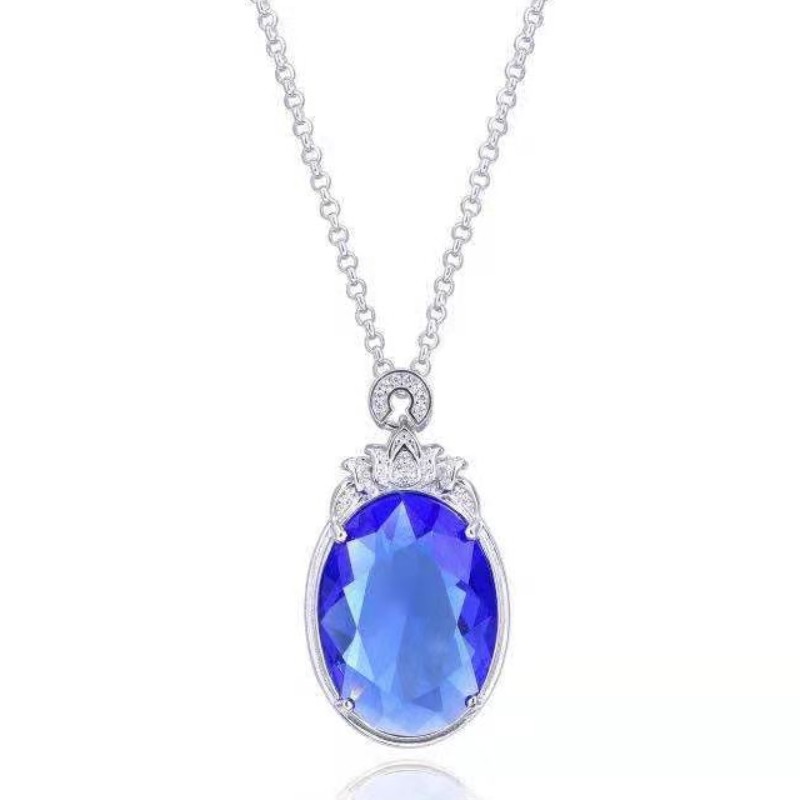 Collier pendentif en argent sterling pour femme avec pierres précieuses Saphire