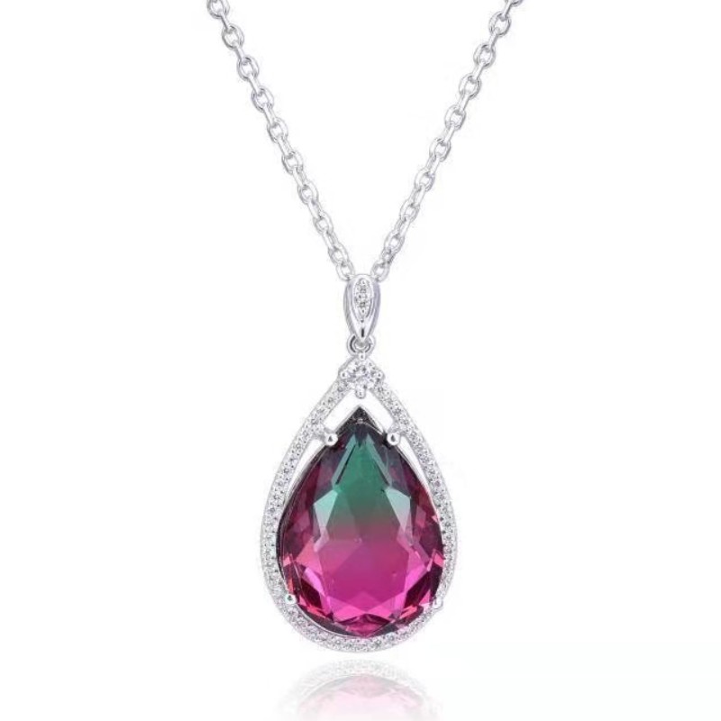 Collier avec pendentif de tourmaline synthétique en argent sterling 925