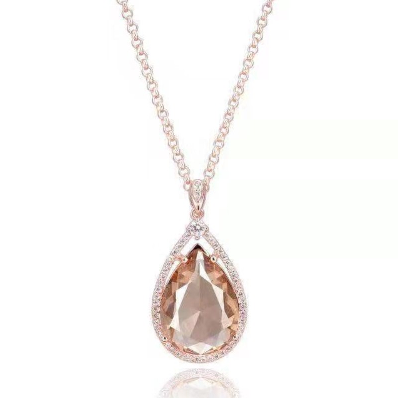 Collier pendentif en argent 925 avec cristaux synthétiques champagnly synthétiques