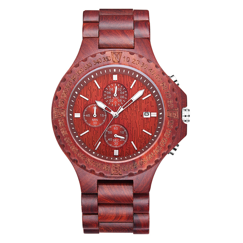 Montre Homme Classique Grand Cadran Quartz Rouge Bois de Santal