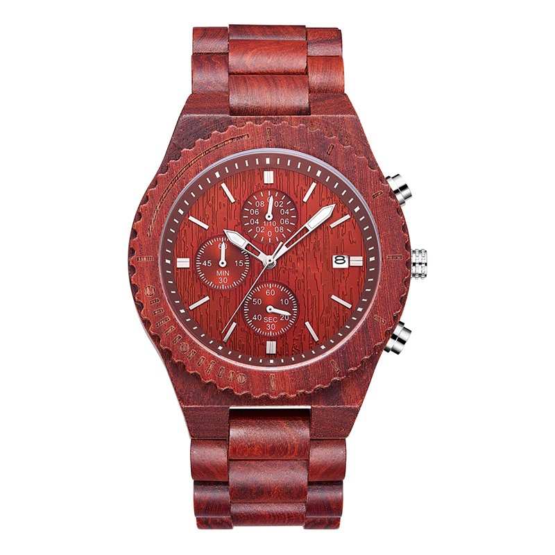 Montre étanche en bois de santal rouge avec montres à quartz à la mode