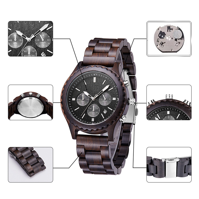 Cadeaux de luxe mode montre en bois hommes casual militaire horloge masculine
