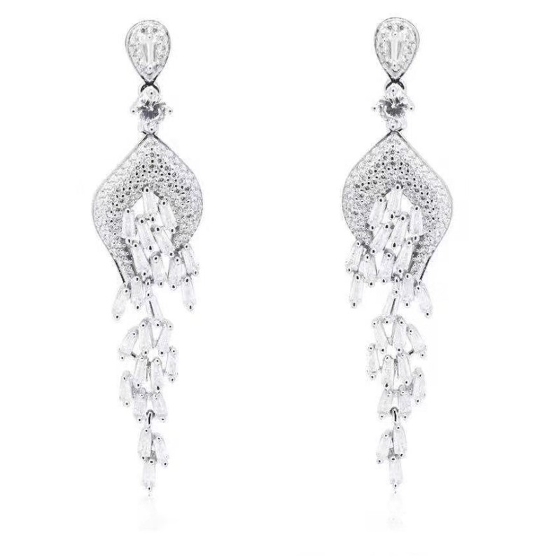 925 argent sterling platine plaqué zircon synthétique femmes mariage pendentifs mariée boucles d'oreilles